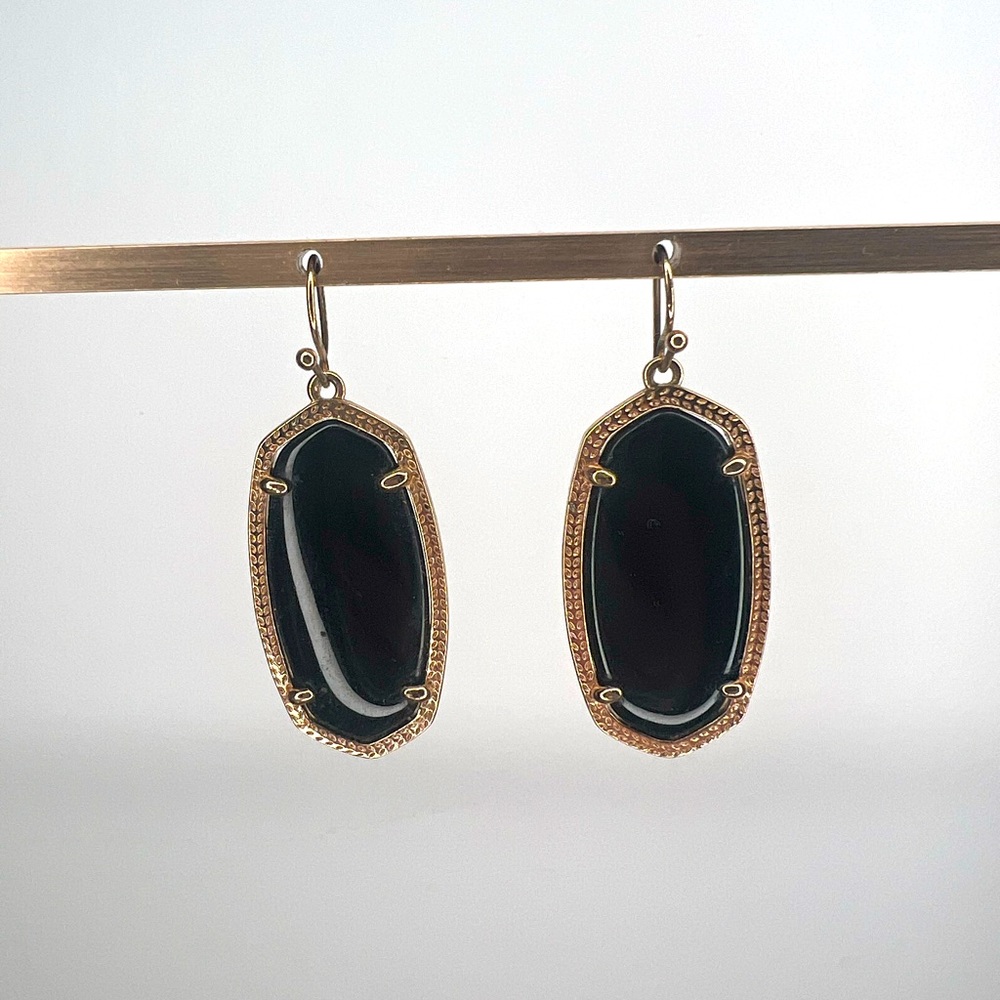 Kendra Scott Elle Rose Gold and Black Drop Earrings Formal Elegant Classic